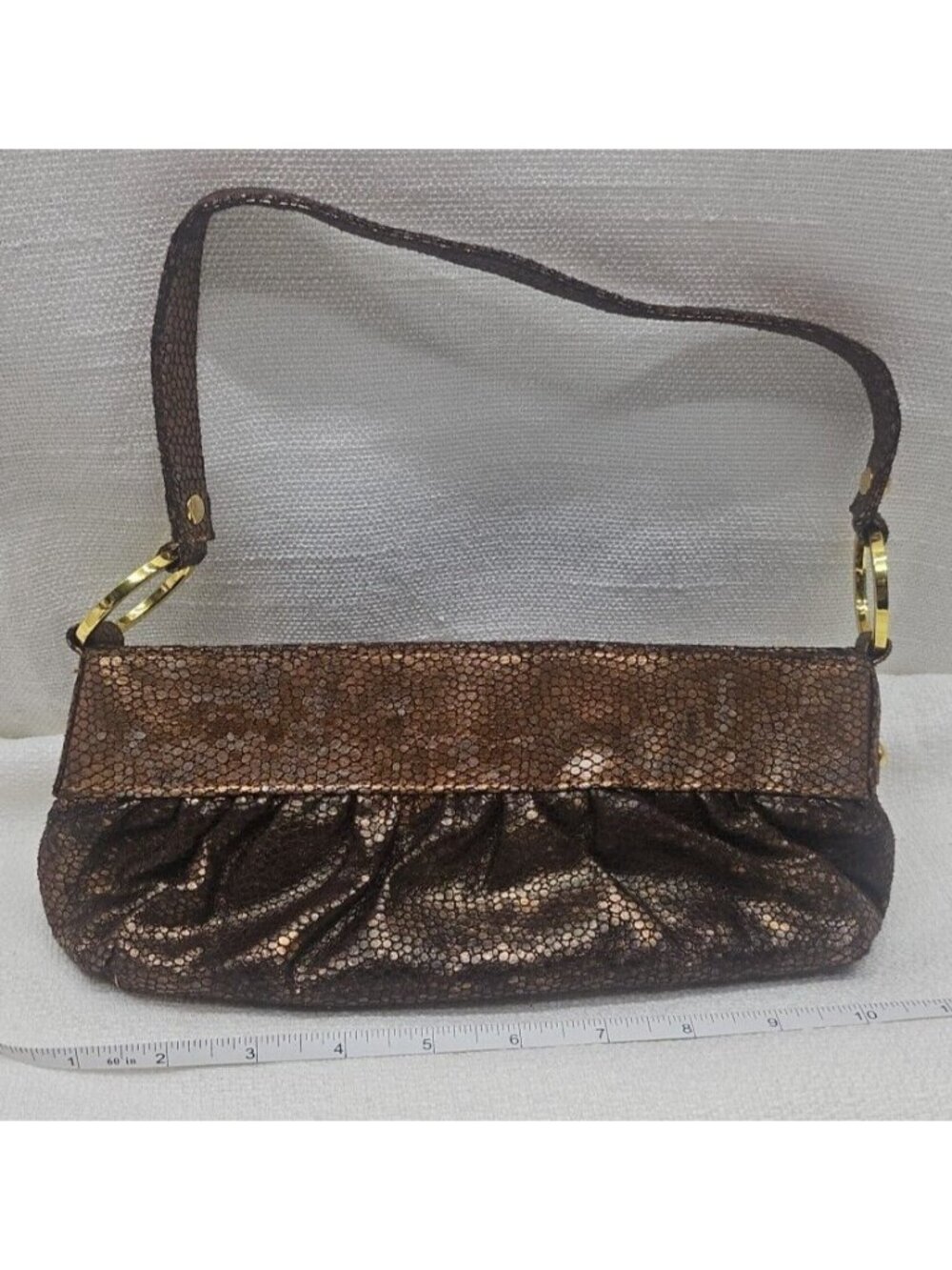 XOXO Y2K Metallic Bronze Mini Shoulder Bag Baguette Ruched Purse McBling - Picture 2 of 11